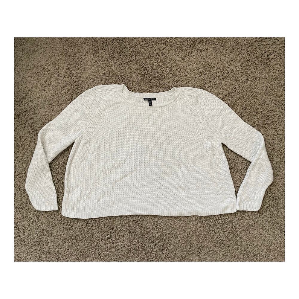 Eileen Fisher White Knit Raglan Sweater cotton lyocel sz M - Picture 6 of 9